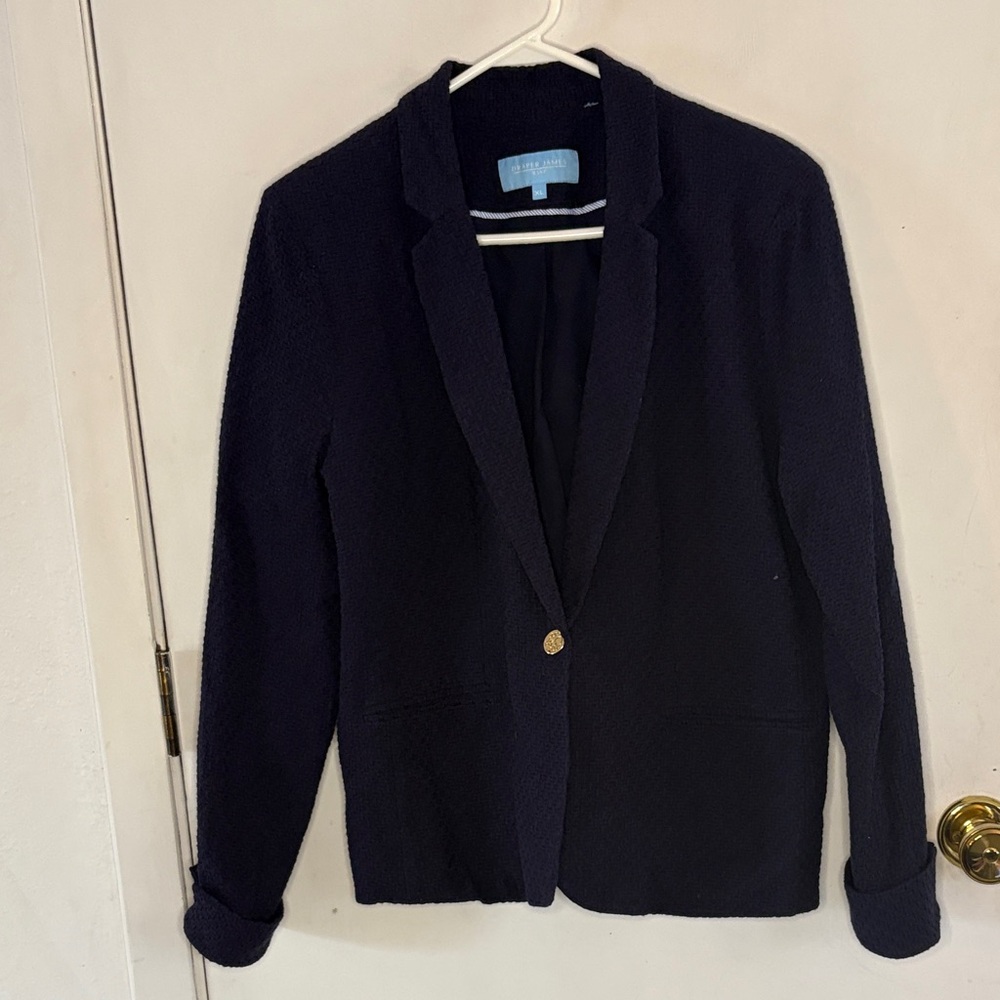 Draper James RSVP navy woven te tired single button lined blazer Size XL